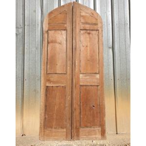 Arched Door (rounded) In Pine With Two Leaves - Late 19th Century