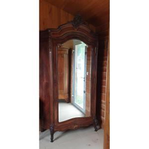 Impressive Wardrobe Curved Sides Mahogany Veneer With Mirrored Door Early 20th Century