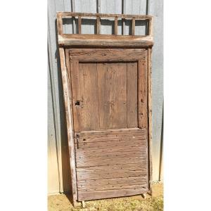 Rustic Studded Door In Chestnut With Transom - 19th Century 