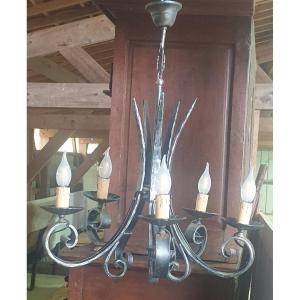 Lustre fer forgé 5 lampes - XXè