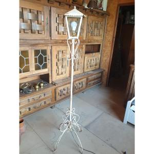 Metal Garden Lamp With Peeling White Paint—1960s