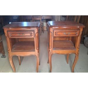Pair Of Cherry Wood Nightstands - 20th Century