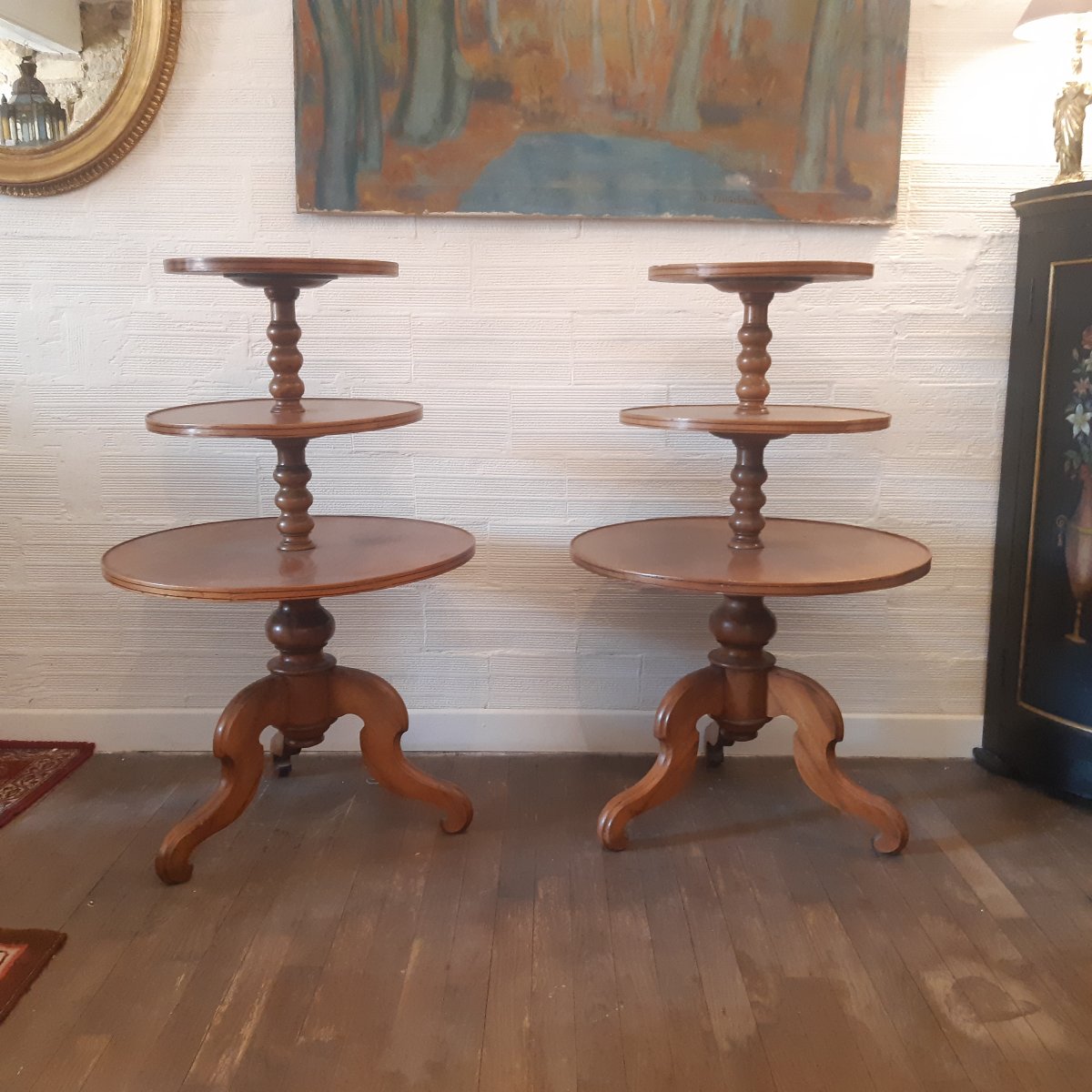Pair Of Silent Side Tables Made Of Walnut -photo-2