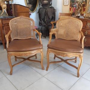 Paire de fauteuil canné Louis XV 