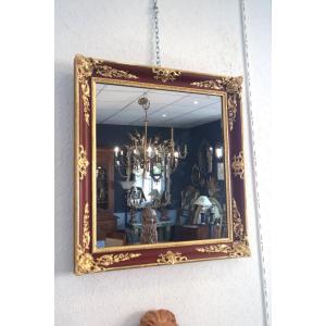 Miroir XIXè Doré Et Laqué 81x75cm