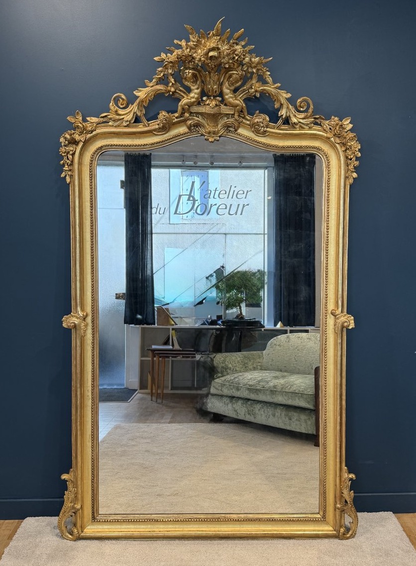 Miroir XIXéme à fronton Ref640/128X210