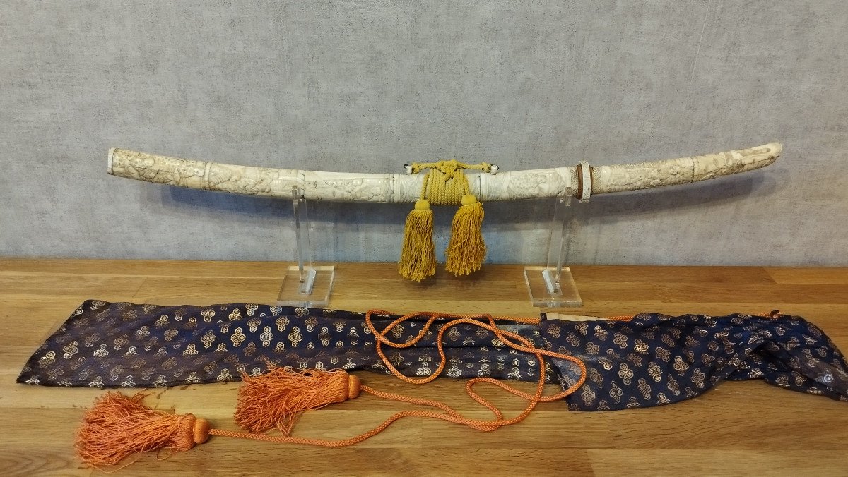 Very Fine Tachi Carved Bone Decoration From The Meiji Period (1868-1912)-photo-4