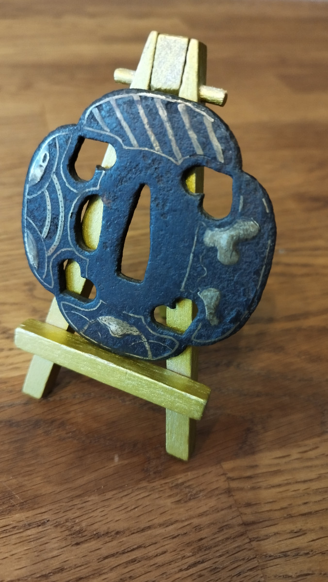 Ancienne Tsuba de l'époque fin-Edo, en Shakudo (laiton) 18éme siècle-photo-2