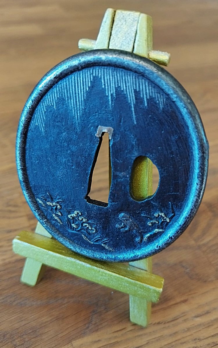 TSUBA DE WAKIZASHI "GAMA SENNIN" – FER OR ET ARGENT – MUMEI-photo-2