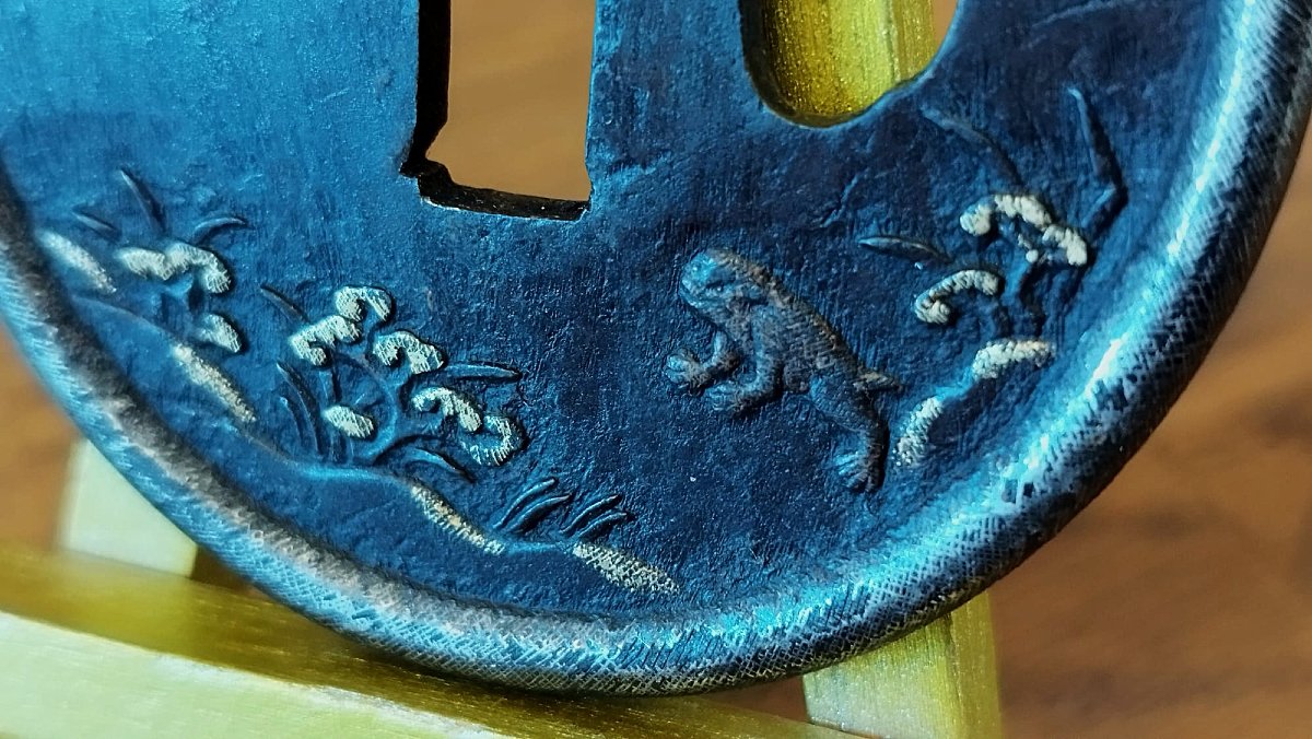 TSUBA DE WAKIZASHI "GAMA SENNIN" – FER OR ET ARGENT – MUMEI-photo-3