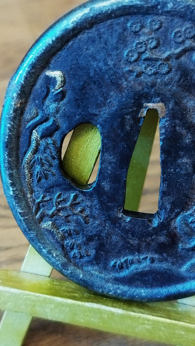 TSUBA DE WAKIZASHI "GAMA SENNIN" – FER OR ET ARGENT – MUMEI-photo-1