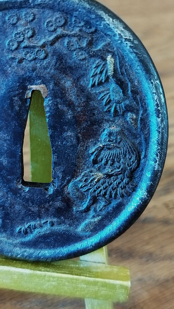 TSUBA DE WAKIZASHI "GAMA SENNIN" – FER OR ET ARGENT – MUMEI-photo-2