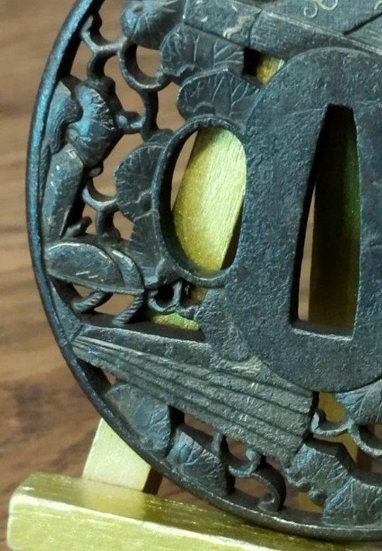 Tsuba de Haute Époque (Style Bushu Ito) – Mumei - Fer forgé avec incrustations d'or-photo-3