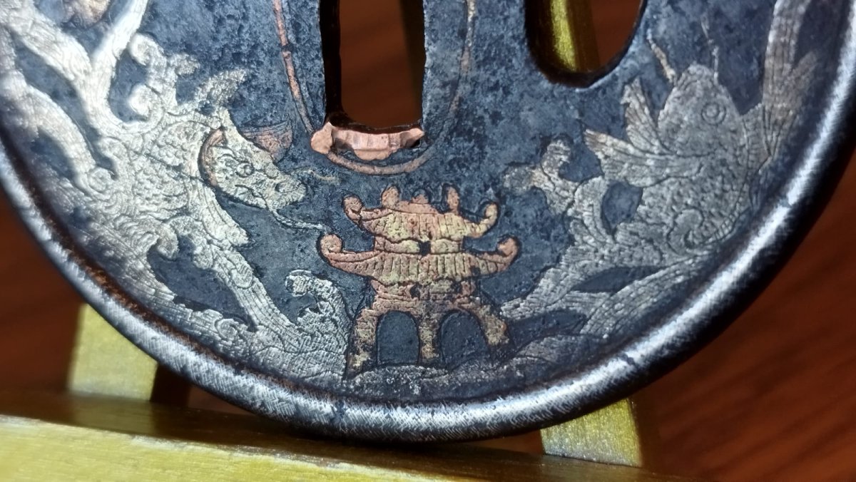 Antique Tsuba From The Shoami School / Nanban (hizen) Influence, Ritual And Mythological Motifs-photo-4