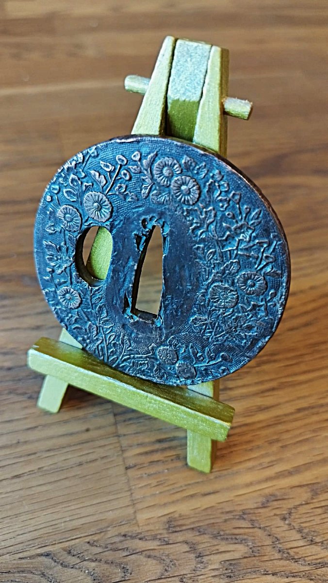 Tsuba Japonaise Traditionnelle en Cuivre Massif – Aki no Nanakusa (Fleurs d'Automne)-photo-2