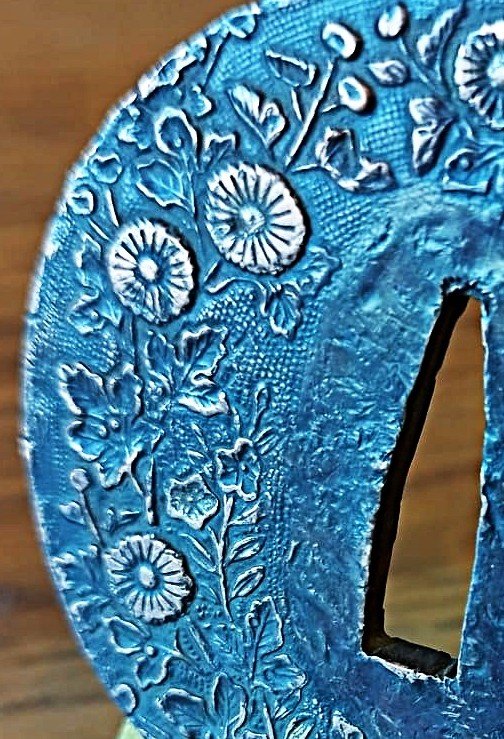 Tsuba Japonaise Traditionnelle en Cuivre Massif – Aki no Nanakusa (Fleurs d'Automne)-photo-4