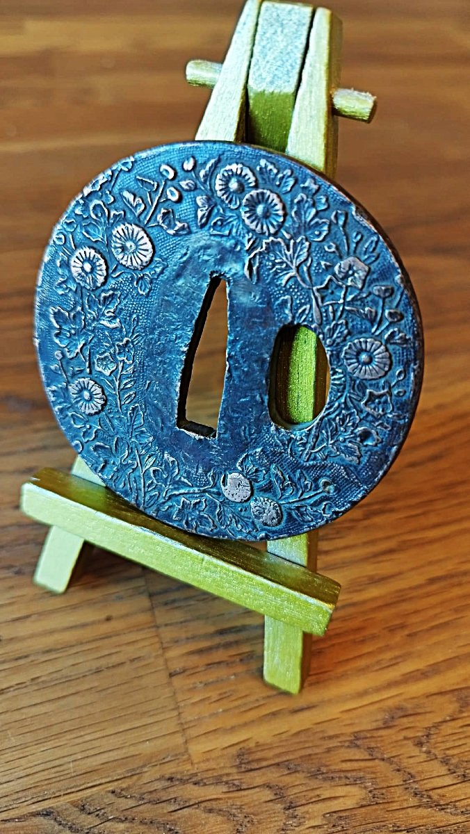 Tsuba Japonaise Traditionnelle en Cuivre Massif – Aki no Nanakusa (Fleurs d'Automne)