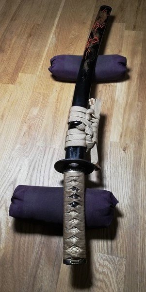 Très Rare Wakizashi Lame Shobuzukuri Koto Signée Osafune Sukemitsu -  Koshirae Dragon Peint -photo-2