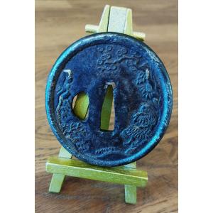 TSUBA DE WAKIZASHI "GAMA SENNIN" – FER OR ET ARGENT – MUMEI