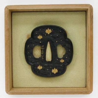 Superb Very High Quality Tsuba Shakudo Mokko Gata Style, Signed Tadayoshi.