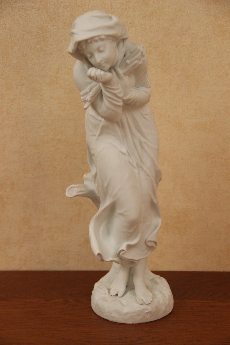 Statuette ,jeune Femme Portant Un Fagot,  Biscuit De Porcelaine Villenauxe La Grande-photo-1