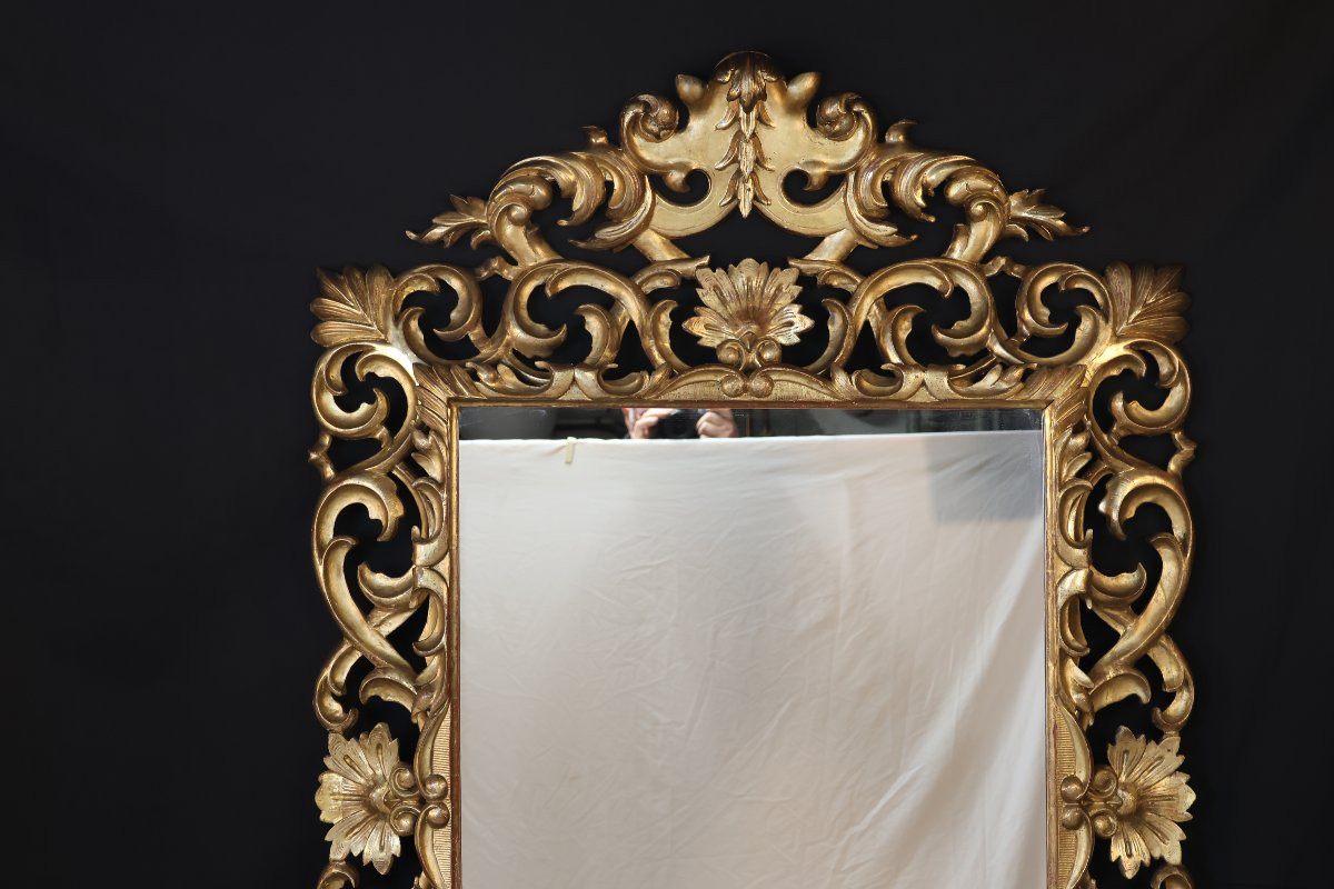 Miroir italien en bois doré XIXe-photo-2