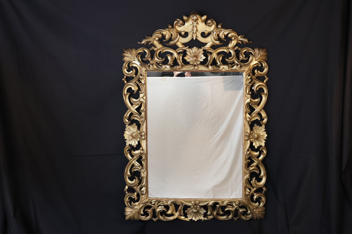 Miroir italien en bois doré XIXe-photo-3