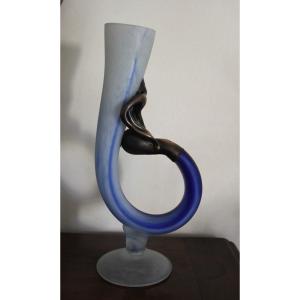 Vase En Pâte De Verre  Et Bronze