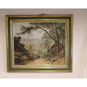 Jean Dufau, Painting "undergrowth, Forest Of Fontainebleau"