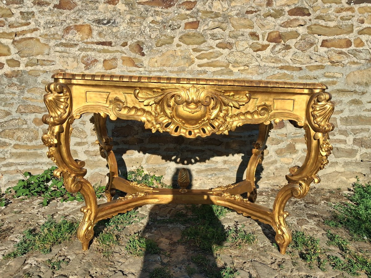 Table de milieu XIX bois doré inspiration Louis XV-photo-3