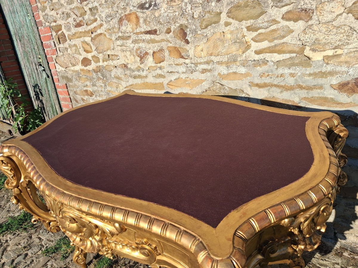 Table de milieu XIX bois doré inspiration Louis XV-photo-1