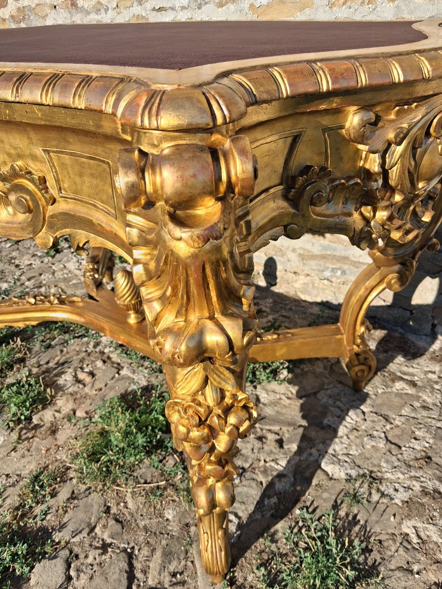 Table de milieu XIX bois doré inspiration Louis XV-photo-2