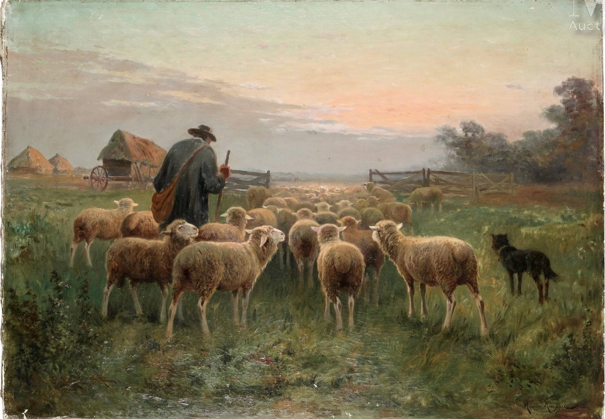 Maurice Rousseau, 19th Century, Shepherd And His Sheep