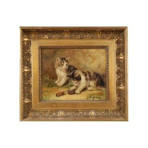 J.LEROY XIX/XX  " chats jouant avec des scarabées "