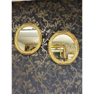 Paire de miroir Oval 66x59 époque restauration 