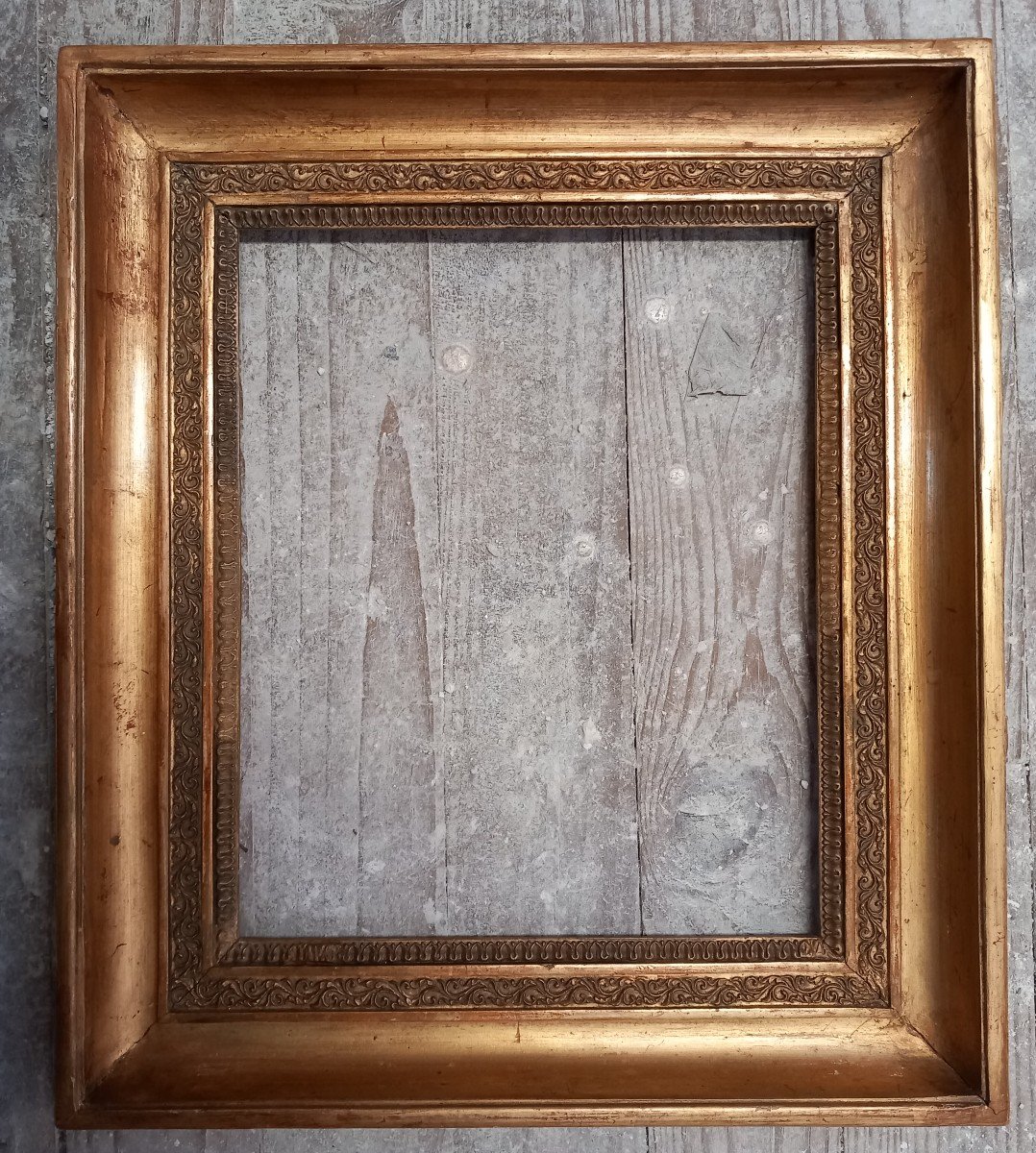 Small Frame 19th Wood And Golden Stucco