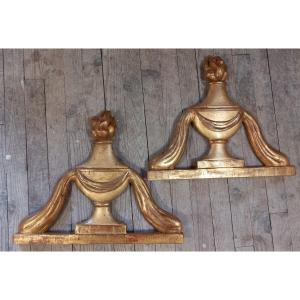 Pair Of Ornaments In Golden Wood