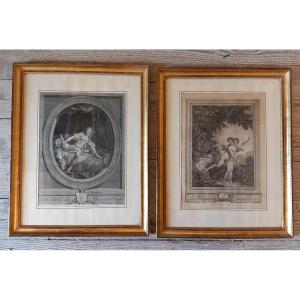 Pair Of Golden Frames With Engravings