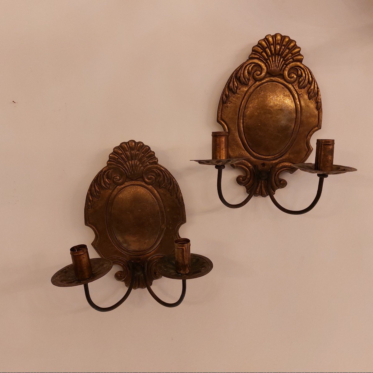 Couple Of Wall Lamp In Bronze And Hammered Metal-photo-4