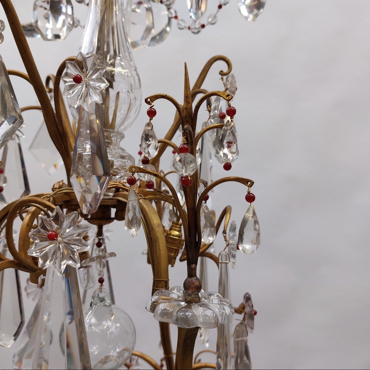 Lustre Cage Style Louis XV, En Bronze Et Cristal-photo-2