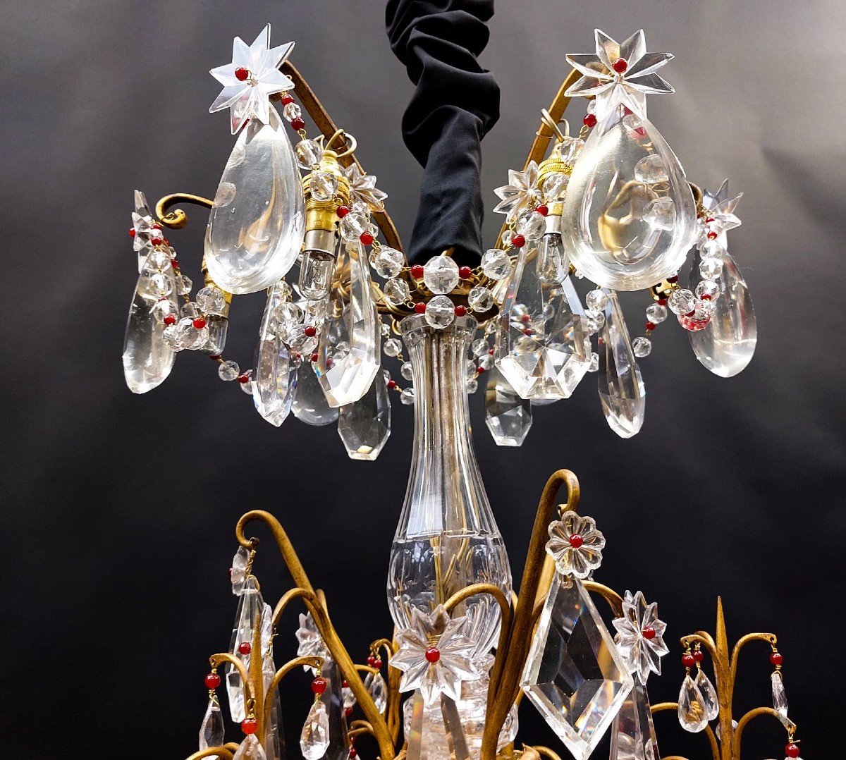 Lustre Cage Style Louis XV, En Bronze Et Cristal-photo-4