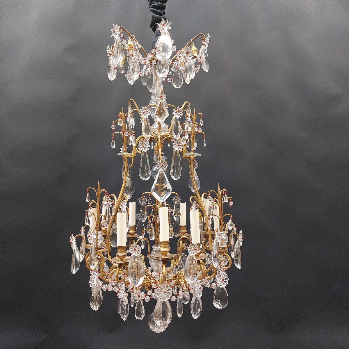 Lustre Cage Style Louis XV, En Bronze Et Cristal-photo-4