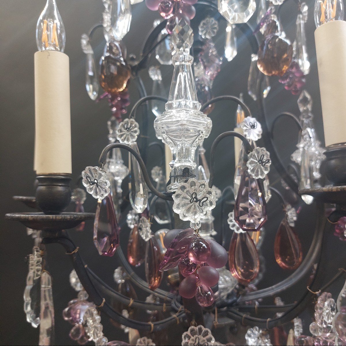 Cage Chandelier With Fruit Pendants, Late 19th France-photo-1