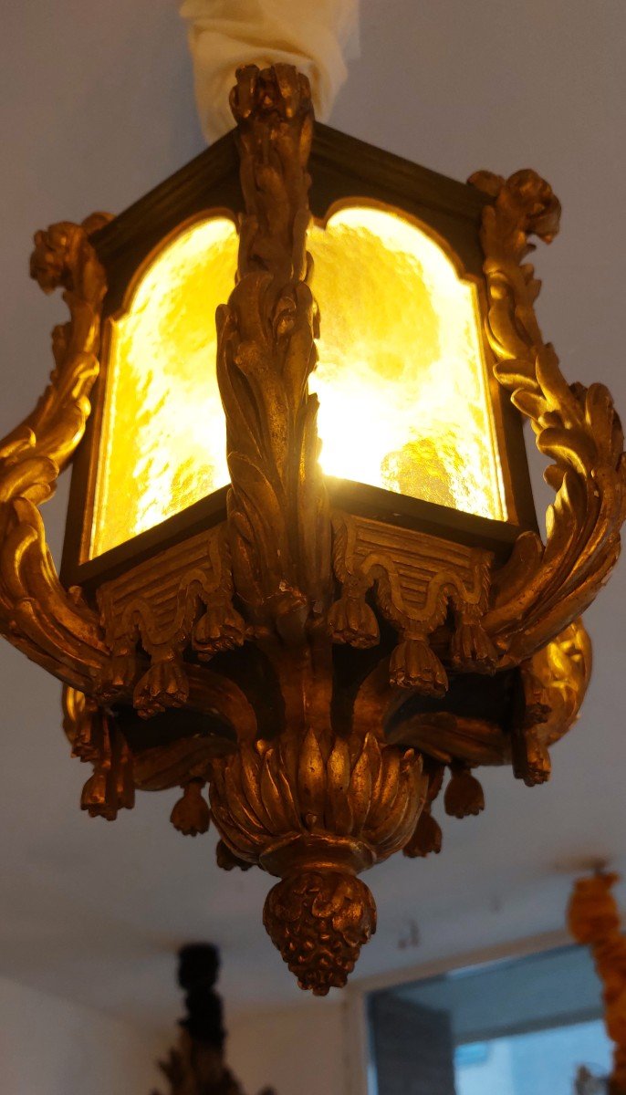 Lanterne En Bois Doré Et Polychrome, Ca1900