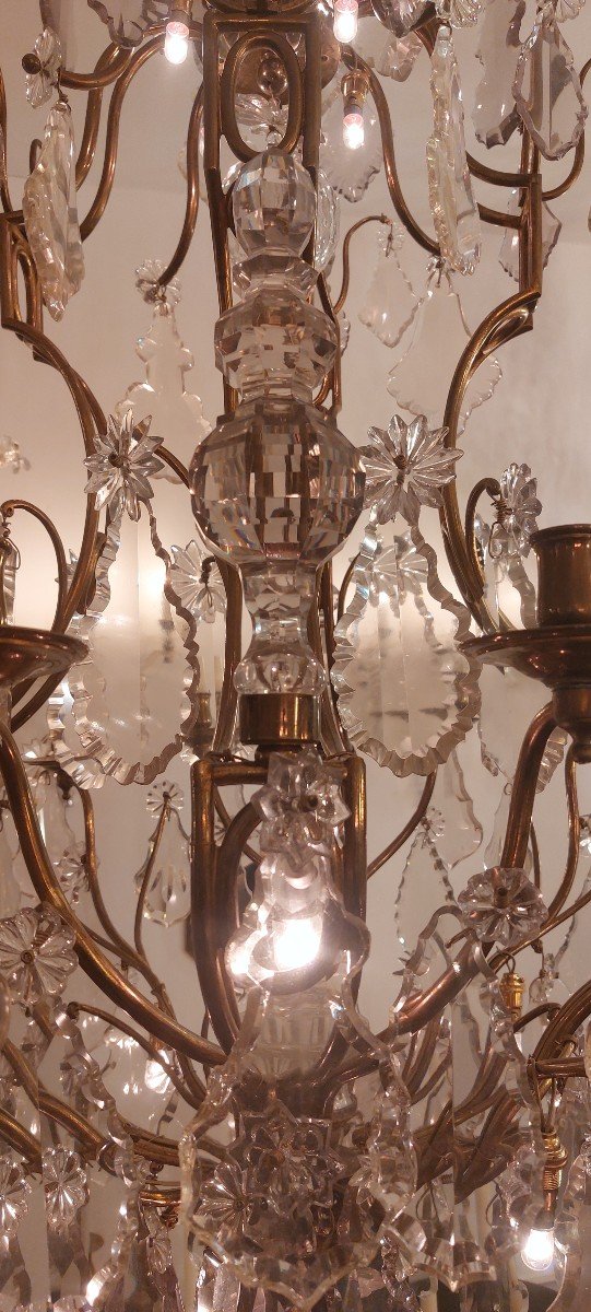 Lustre Cage,  Bronze Et Cristal, 19'eme, France-photo-1