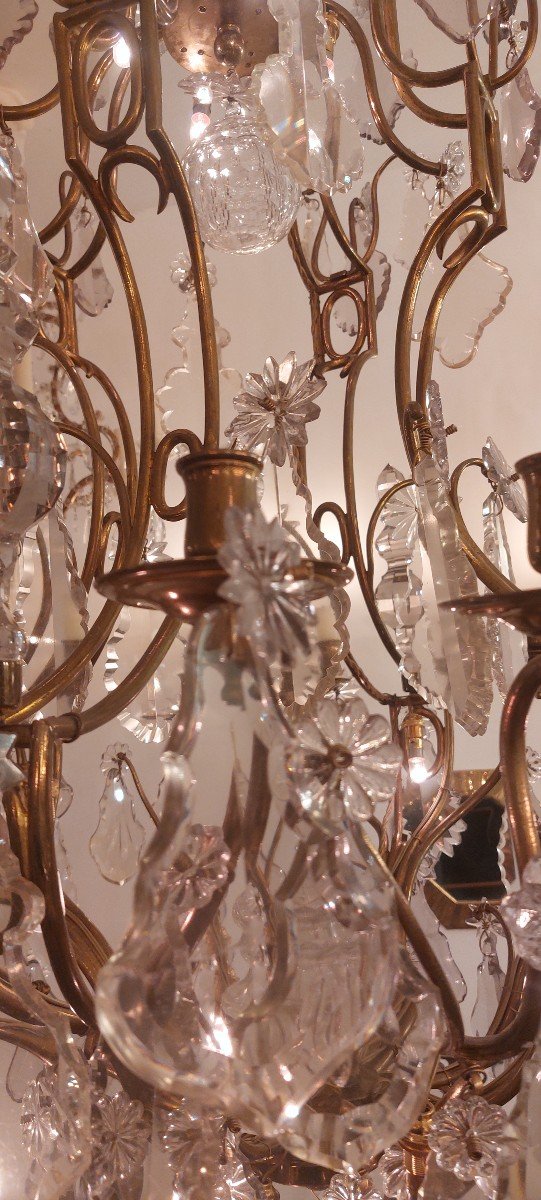 Lustre Cage,  Bronze Et Cristal, 19'eme, France-photo-2