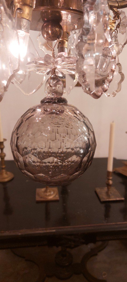 Lustre Cage,  Bronze Et Cristal, 19'eme, France-photo-3