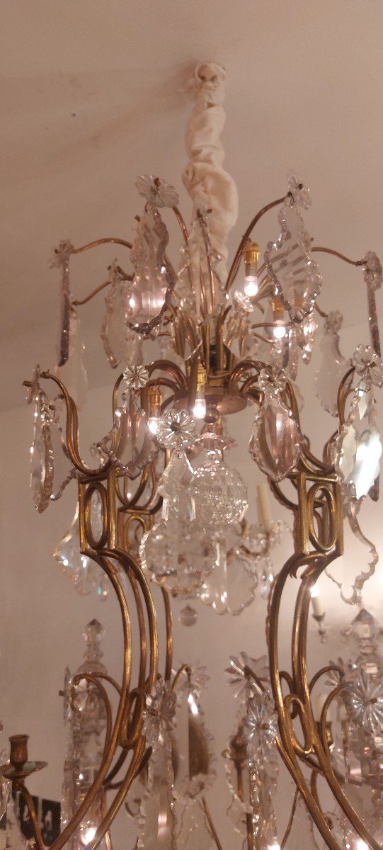 Lustre Cage,  Bronze Et Cristal, 19'eme, France-photo-4