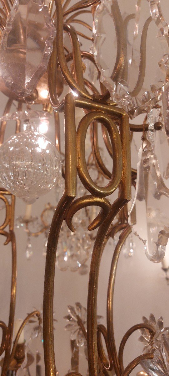 Lustre Cage,  Bronze Et Cristal, 19'eme, France-photo-5