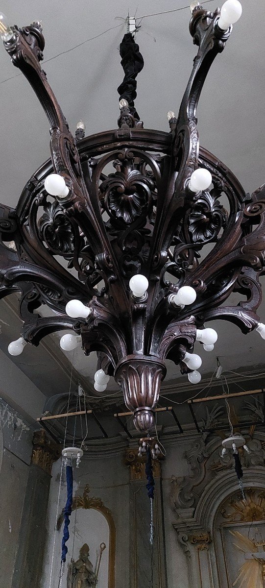 Large Carved Wood Chandelier-photo-4